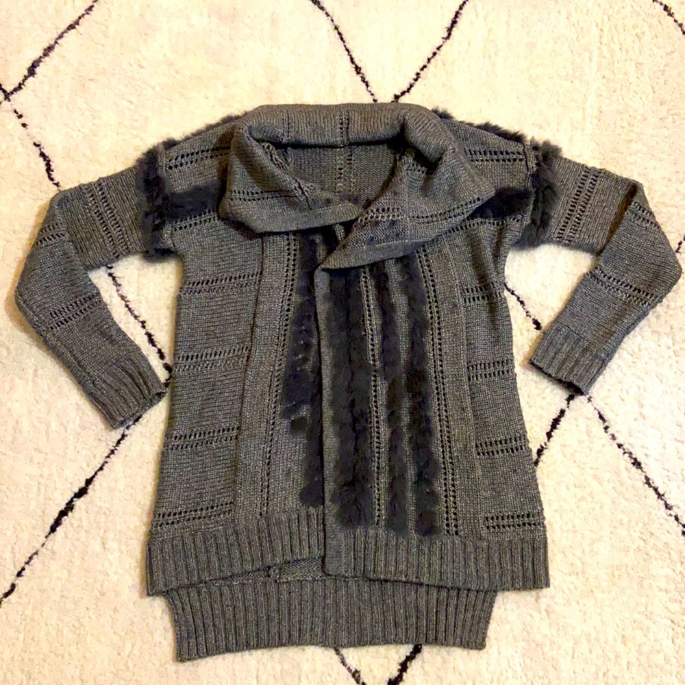 Metallic gray knit with fur